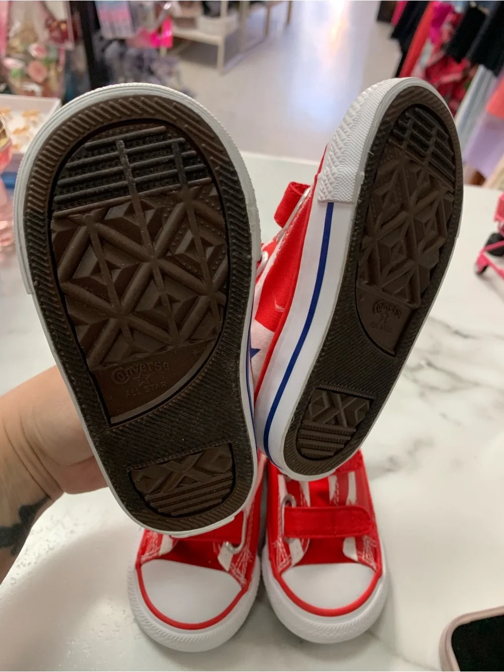 Converse TWINS Infants Kids Red, White & Blue Star Sneakers size 6 4th of july